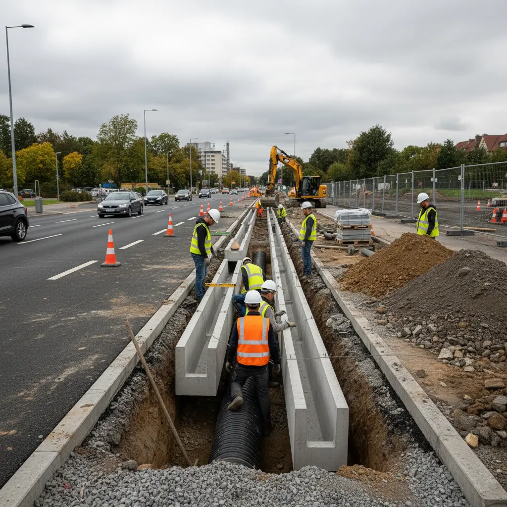 Oberflächenentwässerung auf urbaner Baustelle