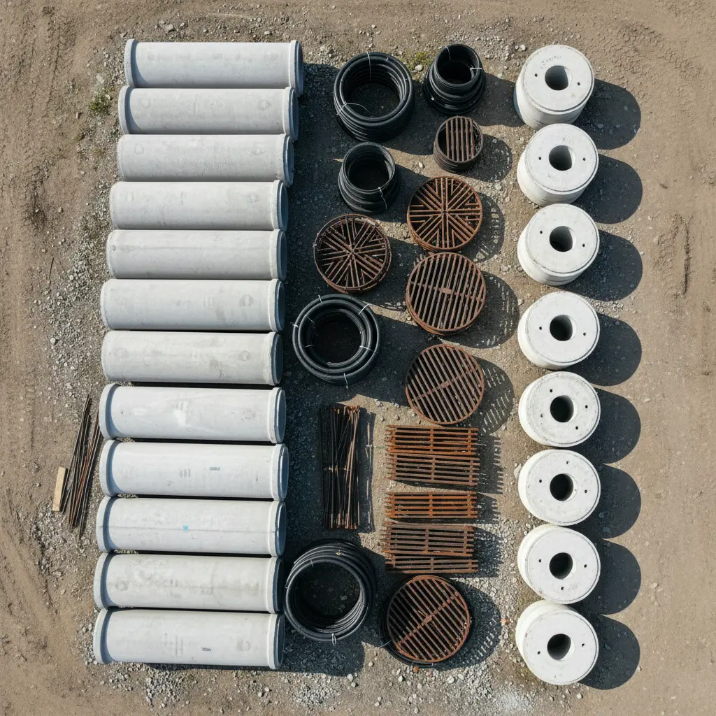 Bauteile für Entwässerung auf einem Lagerplatz